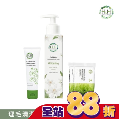 HH - HH私密益生元潔淨露200ml(桑白葉嫩白)+積雪草淨森零毛霜50g+私密濕式衛生紙10抽(蘆薈x2)