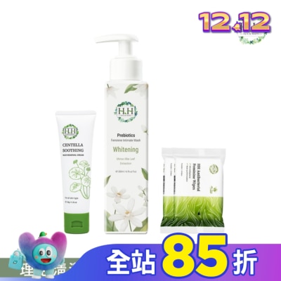 HH HH私密益生元潔淨露200ml(桑白葉嫩白)+積雪草淨森零毛霜50g+私密濕式衛生紙10抽(蘆薈x2)