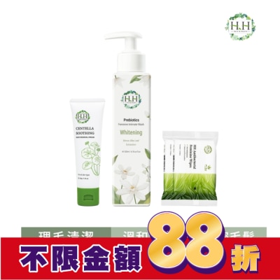 HH HH私密益生元潔淨露200ml(桑白葉嫩白)+積雪草淨森零毛霜50g+私密濕式衛生紙10抽(蘆薈x2)