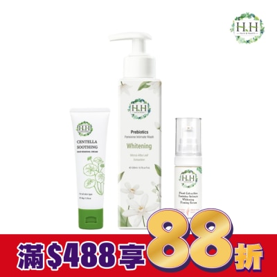 HH HH私密益生元潔淨露200ml(桑白葉嫩白)+美白緊緻凝露30g(柑橘)+積雪草淨森零毛霜50g