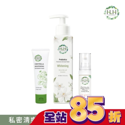HH HH私密益生元潔淨露200ml(桑白葉嫩白)+美白緊緻凝露30g(柑橘)+積雪草淨森零毛霜50g
