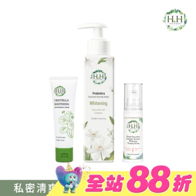 HH - HH私密益生元潔淨露200ml(桑白葉嫩白)+美白緊緻凝露30g(柑橘)+積雪草淨森零毛霜50g