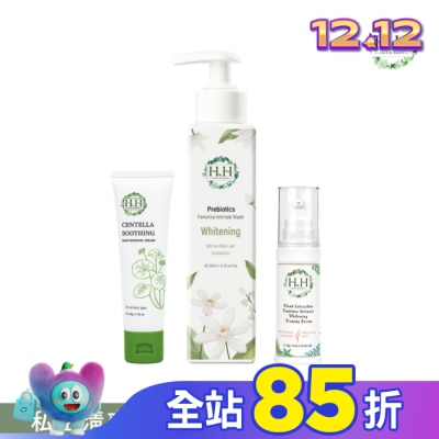 HH HH私密益生元潔淨露200ml(桑白葉嫩白)+美白緊緻凝露30g(柑橘)+積雪草淨森零毛霜50g