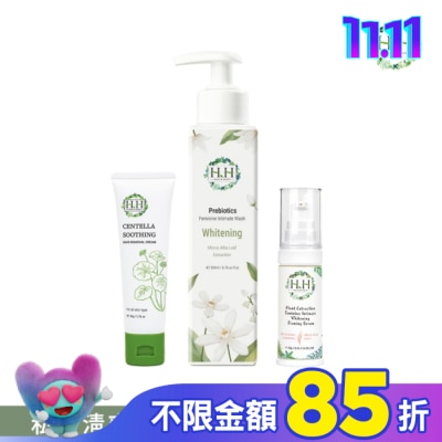HH HH私密益生元潔淨露200ml(桑白葉嫩白)+美白緊緻凝露30g(柑橘)+積雪草淨森零毛霜50g