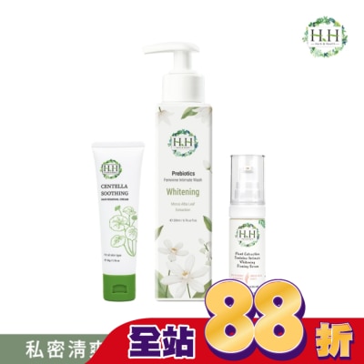 HH - HH私密益生元潔淨露200ml(桑白葉嫩白)+美白緊緻凝露30g(柑橘)+積雪草淨森零毛霜50g