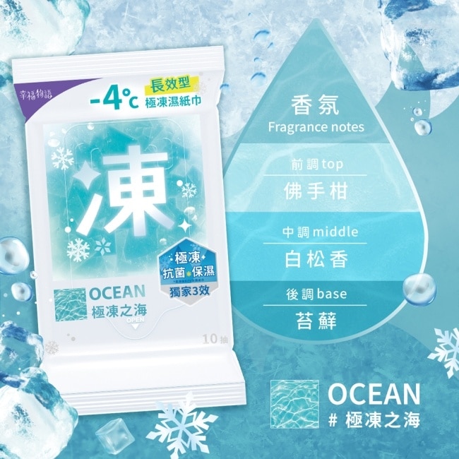 幸福物語 - 4°c極凍濕紙巾(10抽*3包)_極凍之海/海洋香