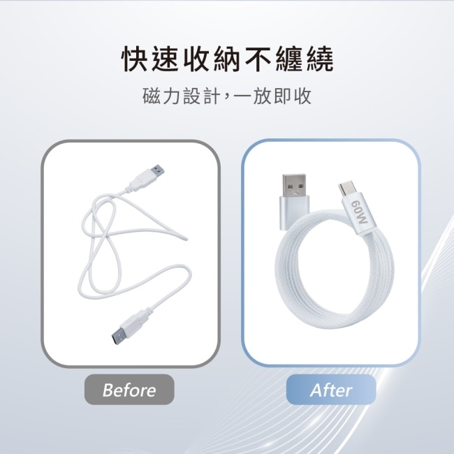 E-books XA46 鋁製 USB-A to C 60W磁吸充電傳輸線-1.2M