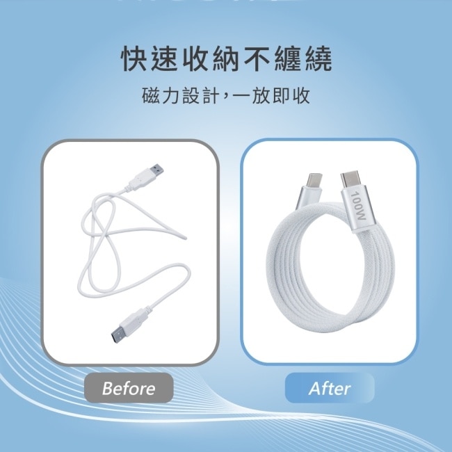 E-books XA47 鋁製 Type C to C 100W磁吸充電傳輸線-1.2M
