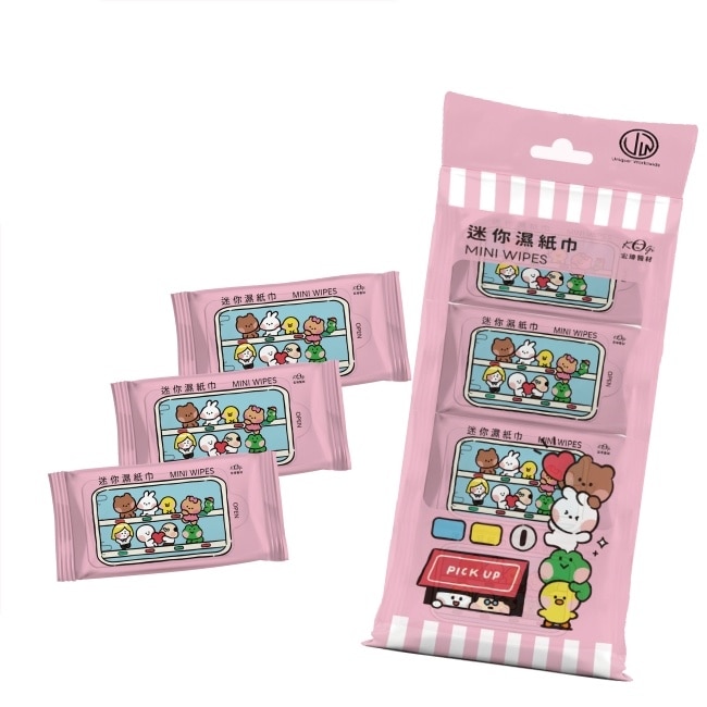 LINE minini 迷你濕紙巾 投幣機款  8抽8包x3袋