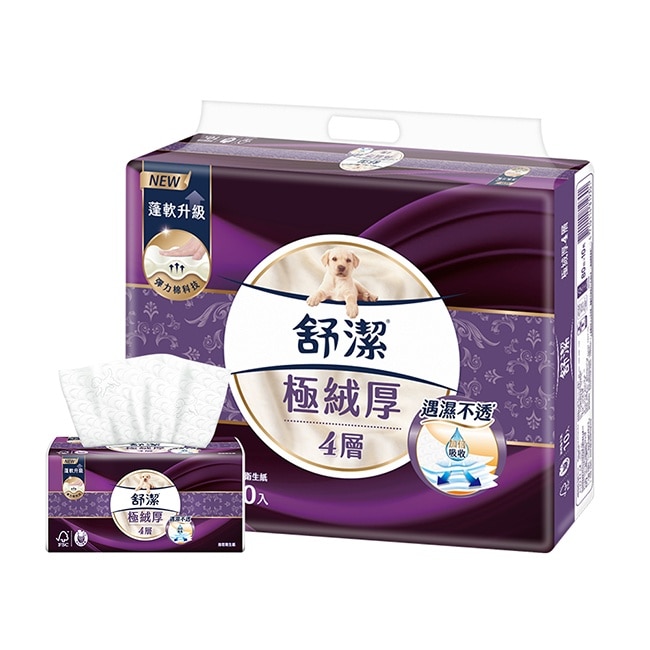 舒潔 極絨厚四層抽取式衛生紙80抽10包x6串/箱-箱購