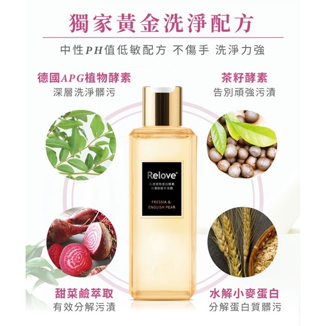 Relove蛋白酵素去漬抑菌手洗精220mlx5入限定禮盒