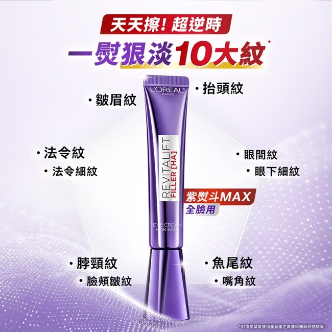 巴黎萊雅玻尿酸眼霜級撫紋精華霜3.0 30ml #紫熨斗MAX #一熨狠淡10大紋(此商品無附按摩頭) image