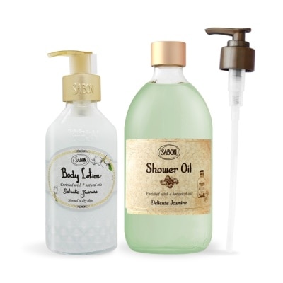 SABON SABON 茉莉花語沐浴油(500ml)+身體乳液(200ml)-附壓頭-國際航空版