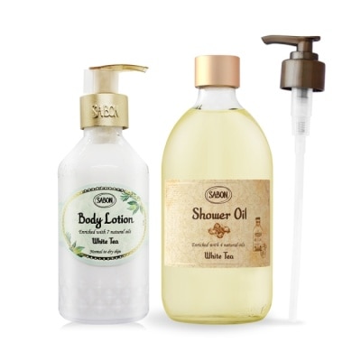 SABON SABON 白茶沐浴油(500ml)+身體乳液(200ml)-附壓頭-國際航空版