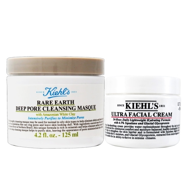 KIEHLS冰河醣蛋白保濕霜50ml+白泥淨緻毛孔面膜 125ml (航空版)