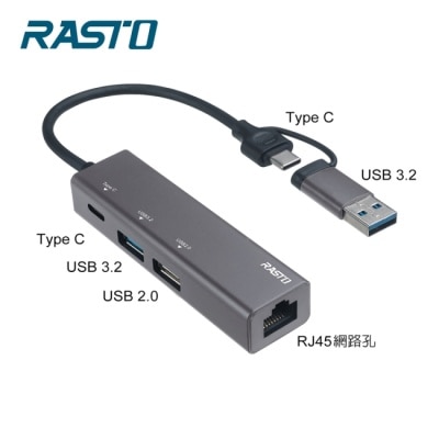 RASTO RASTO RH12 鋁製USB3.2+RJ45高速網卡集線器