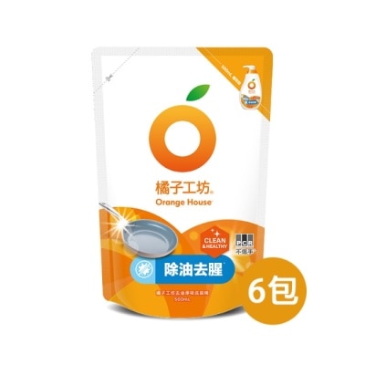 ORANGEHOUSE橘子工坊 橘子工坊 蔬果碗盤洗碗精補充包-去油淨味500mlx6包