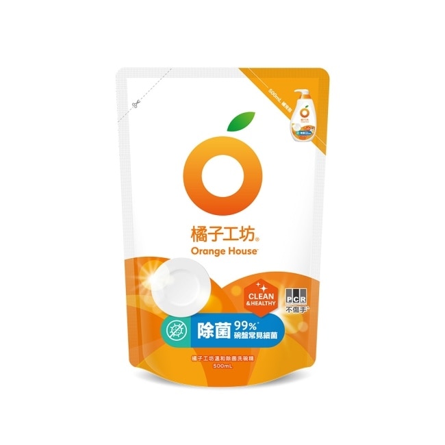 橘子工坊 蔬果碗盤洗碗精補充包-溫和除菌500mlx6包