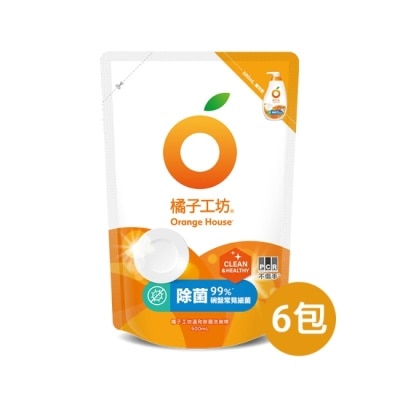 ORANGEHOUSE橘子工坊 橘子工坊 蔬果碗盤洗碗精補充包-去垢酵素500mlx6包