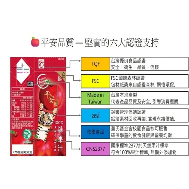 生活平安100%蘋果汁200ml*24-箱購