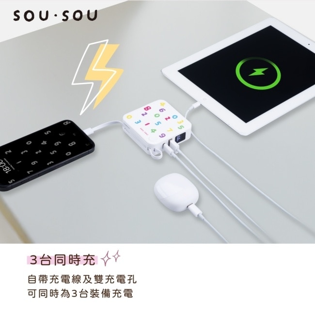 E-BOOKS SOUSOU十數昆台灣製造AC插座自帶線數顯快充行動電源22.2Wh