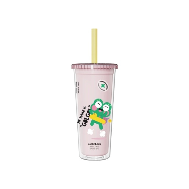 樂扣樂扣酷趣珍奶吸管杯/750ml/開心蛙粉