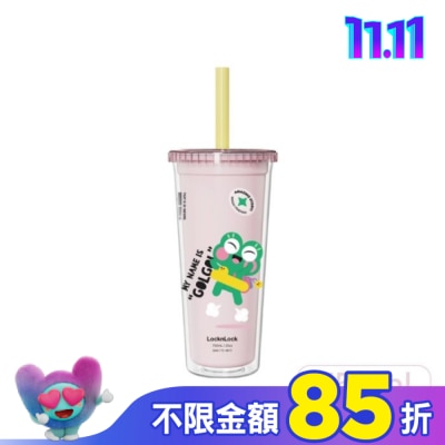 LOCK&LOCK樂扣樂扣 樂扣樂扣酷趣珍奶吸管杯/750ml/開心蛙粉