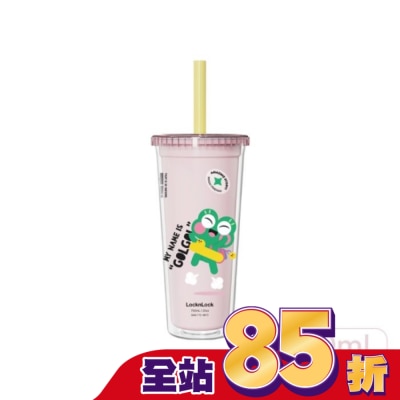 LOCK&LOCK樂扣樂扣 樂扣樂扣酷趣珍奶吸管杯/750ml/開心蛙粉