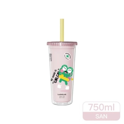 LOCK&LOCK樂扣樂扣 樂扣樂扣酷趣珍奶吸管杯/750ml/開心蛙粉