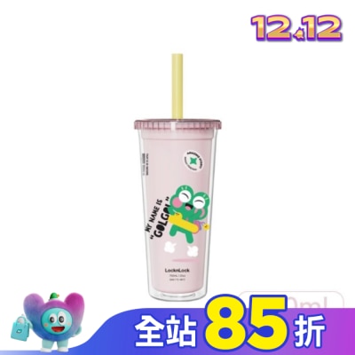 LOCK&LOCK樂扣樂扣 樂扣樂扣酷趣珍奶吸管杯/750ml/開心蛙粉
