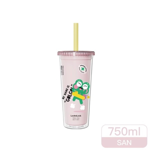 樂扣樂扣酷趣珍奶吸管杯/750ml/開心蛙粉