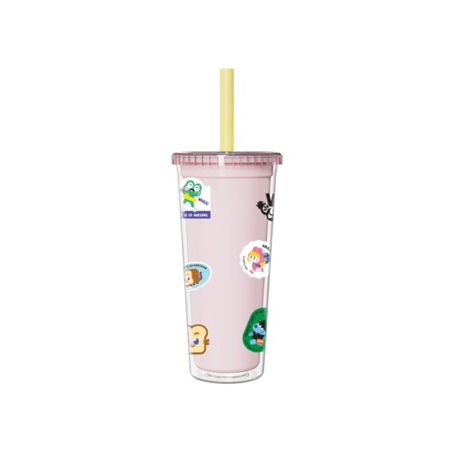 樂扣樂扣酷趣珍奶吸管杯/750ml/開心蛙粉