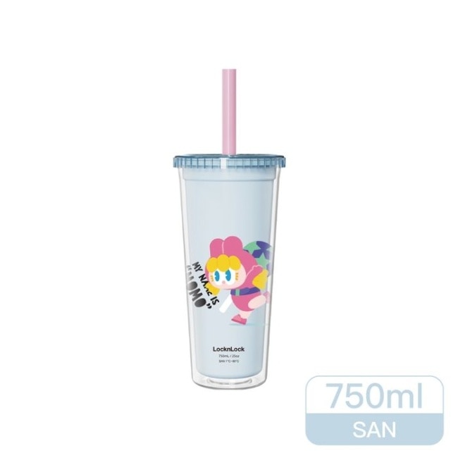 樂扣樂扣酷趣珍奶吸管杯/750ml/淘氣娃藍