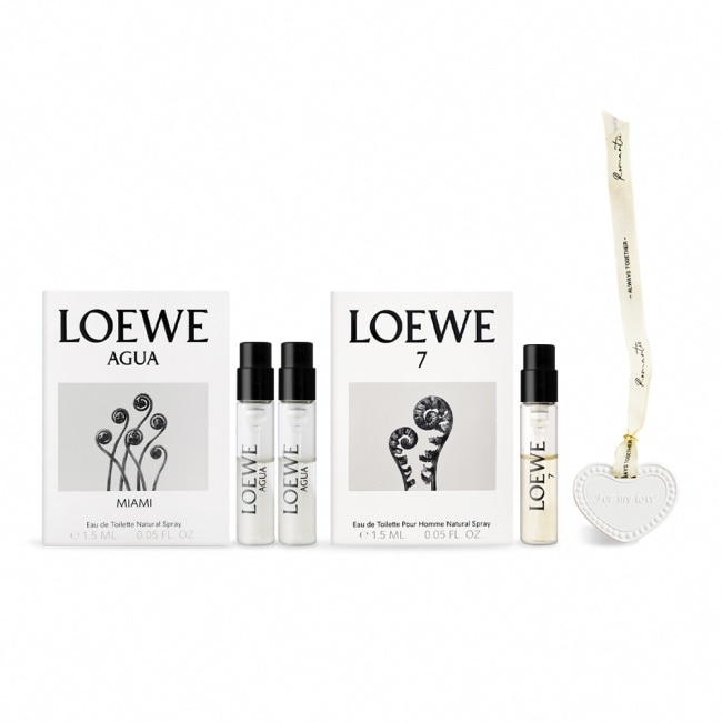 LOEWE 520情人節限定組合[盛夏風情(1.5ml)X2+第七樂章淡香水(1.5ml)+愛心擴香石掛飾]-國際航空版