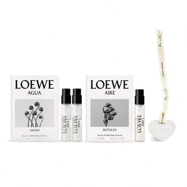 LOEWE 520情人節限定組合[盛夏風情(1.5ml)X2+奇蹟天光淡香水(1.5ml)+愛心擴香石掛飾]-國際航空版