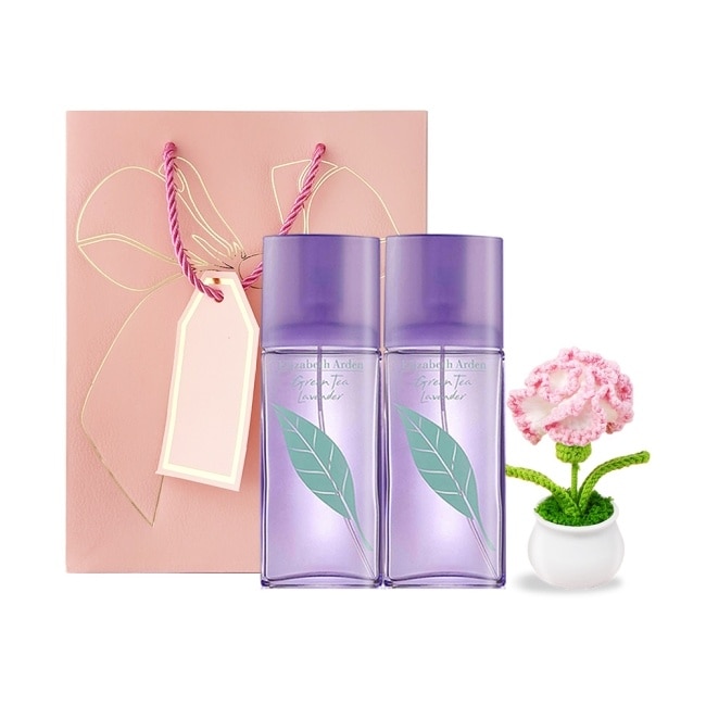 ARDEN 雅頓 綠茶薰衣草香水(100ml)X2-附提袋+手作針織玫瑰-情人節獻禮-國際航空版