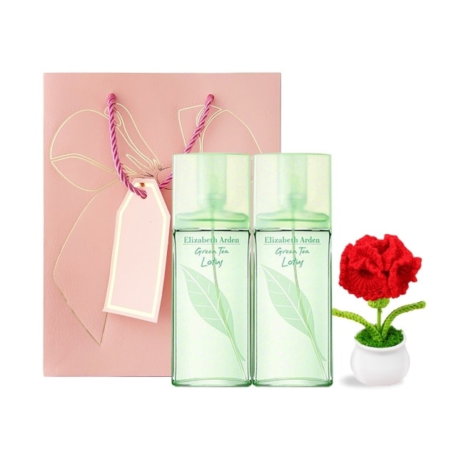 ARDEN 雅頓 綠茶蓮花香水(100ml)X2+針織玫瑰-附提袋-情人節獻禮-國際航空版