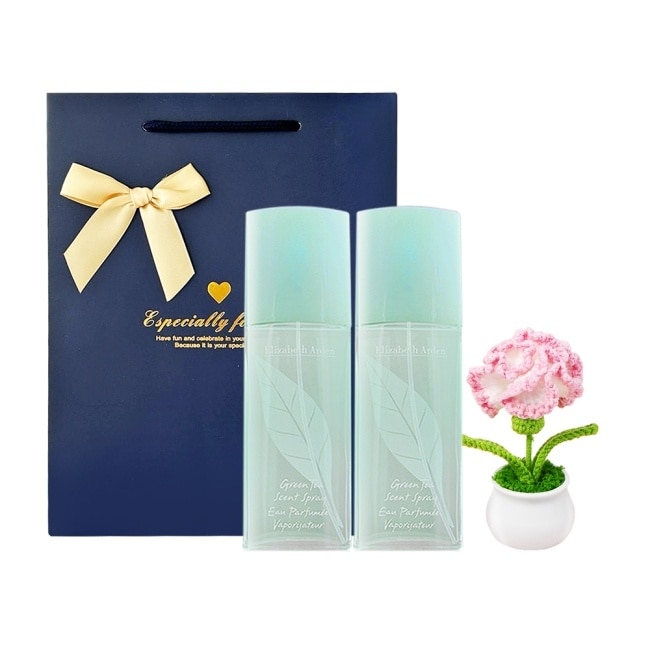 ARDEN 雅頓 綠茶淡香水(100ml)X2+手作針織玫瑰-附提袋-情人節獻禮-國際航空版