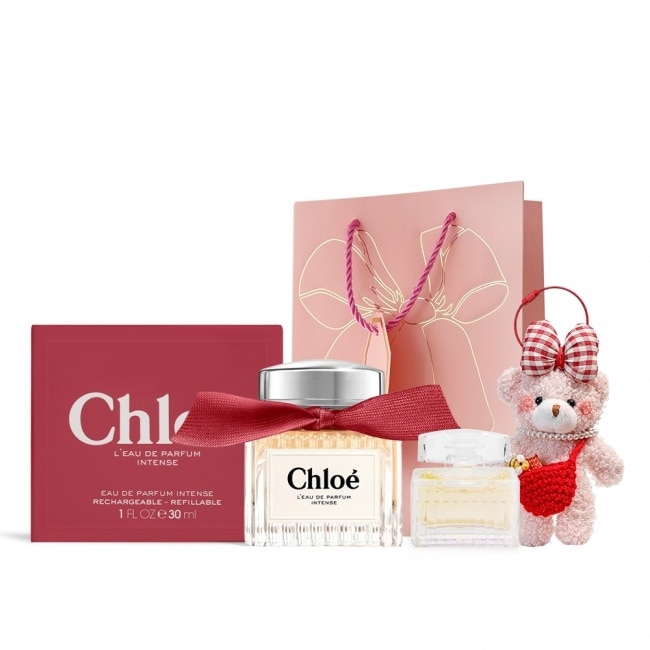 Chloe’ 香氛小熊組[玫瑰晨語淡香精+沁漾玫瑰香水+貴婦小熊玩偶吊飾]附提袋-情人節限定禮-國際航空版