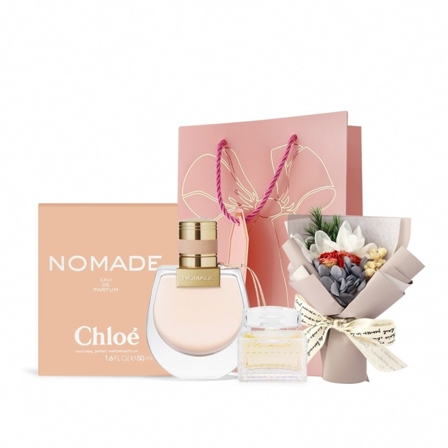 Chloe’ 香氛組[芳心之旅女性淡香精50ml+沁漾玫瑰香水5ml+祝福花束]附提袋-國際航空版