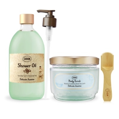 SABON SABON 茉莉花語明星二部曲[沐浴油500ml+身體磨砂膏600g]-國際航空版
