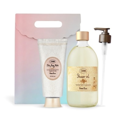 SABON SABON 以色列綠玫瑰絲綢Q彈肌必備組[沐浴油500ml+絲綢身體乳液200ml]-國際航空版