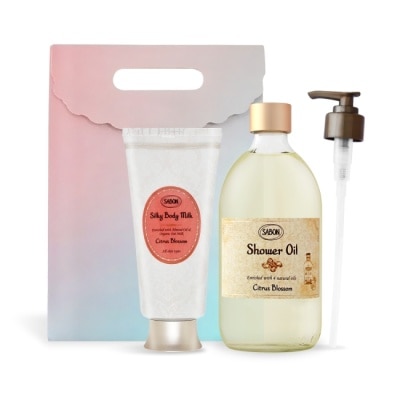 SABON SABON 橙花漫舞絲綢Q彈肌必備組[沐浴油500ml+絲綢身體乳液200ml]-國際航空版
