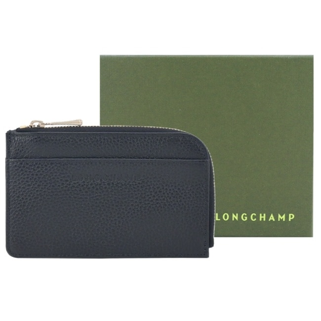 LONGCHAMP LE FOULONNE系列牛皮卡片零錢包(黑)30034-021-001