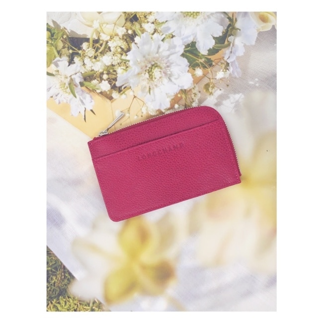 LONGCHAMP LE FOULONNE系列牛皮卡片零錢包(甜菜根)30034-021-M06
