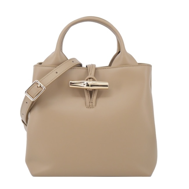 LONGCHAMP LE ROSEAU系列竹節滑面小牛皮兩用包(小/香草)10273-HGC-M05