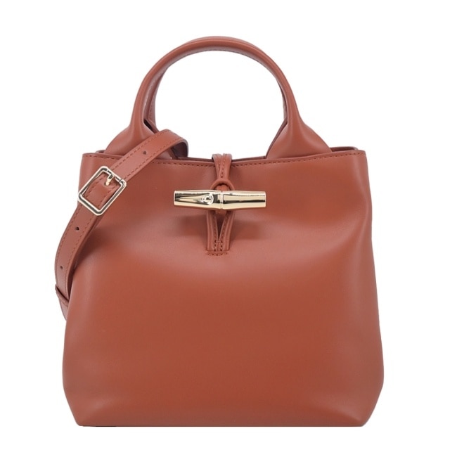 LONGCHAMP LE ROSEAU系列竹節滑面小牛皮兩用包(小/樹皮紅)10273-HGC-M11