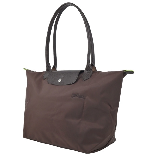 LONGCHAMP LE PLIAGE GREEN系列刺繡肩背水餃包(大/摩卡棕)1899-919-002