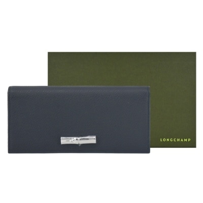 LONGCHAMP LONGCHAMP LE ROSEAU系列竹節牛皮簡約翻蓋長夾(黑)30050-HFP-001