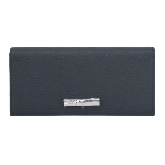 LONGCHAMP LE ROSEAU系列竹節牛皮簡約翻蓋長夾(黑)30050-HFP-001